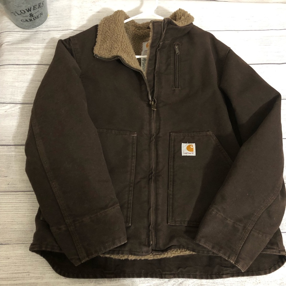 Carhartt Women’s Work Jacket, Duck Sherpa Lined Dark Brown Size Med